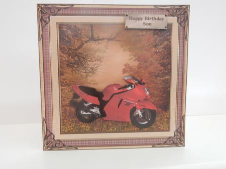 Red Motorbike 8x8ins Decoupage Topper by Sheila Pickering