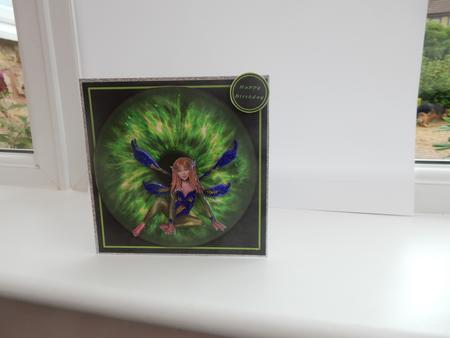 Green Iris Faery Card Front by Sheila Pickering