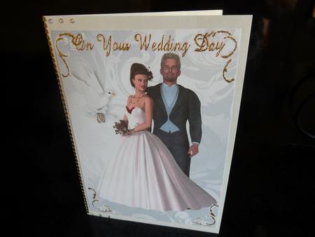 Bride and Groom with Dove Holding Rings A4 by Sheila Pickering