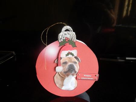 Staffordshire Bull Terrier Christmas Bauble by Sheila Pickering