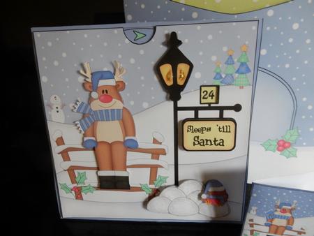 3D Xmas Rudolph Sleeps Till Santa Countdown Moveable Card by Sheila Pickering
