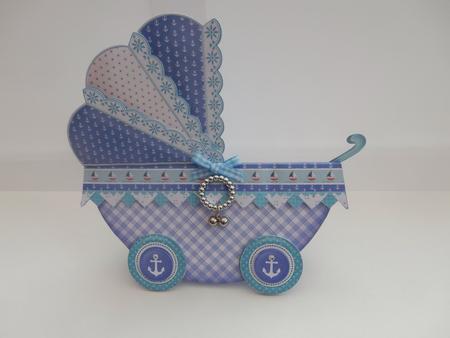 New Baby Boy Nautical Pram Shape Card 3 Sheet Mini Kit by Sheila Pickering