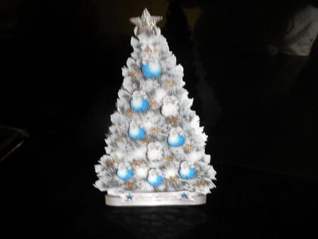 Christmas Tree with Silver and Blue Bubbles by Sheila Pickering