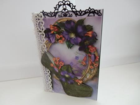 Gorgeous Summer Clematis Shoe on Golden Frame by Sheila Pickering