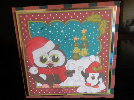 Christmas Little Hoot Owl Snowball Fight Shell Edged Stacker by Sheila Pickering