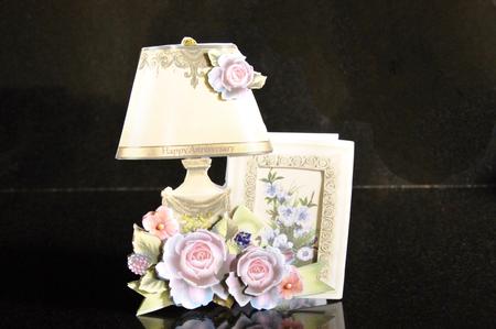 Pretty Things Shaped Card Mini-kit - Lamp & Lilac Roses by Sheila Pickering