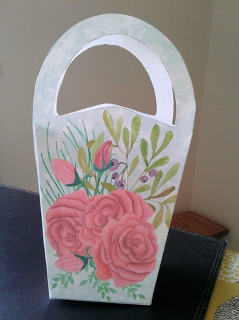 LARGE ROUND TOP GIFT BAG - PINK ROSES by Craft Box