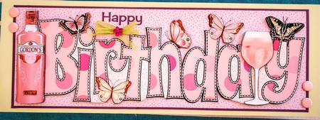 Pink Gin & Butterflies BIRTHDAY large dl 3 by S.Elisabet Osborn Wright