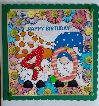3 Age 40 Birthday gnome card front/toppers by S.Elisabet Osborn Wright