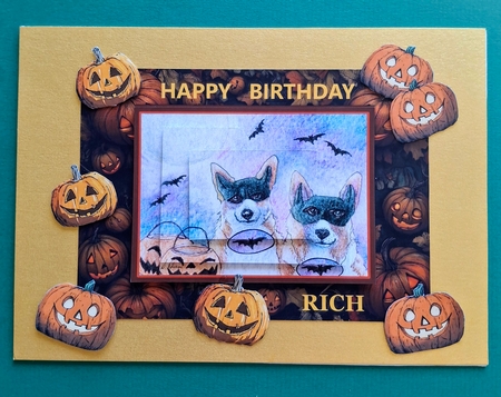 Corgi dogs in batdog costume for Halloween Topper and Pyramid by S.Elisabet Osborn Wright