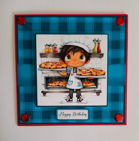 Pizza Boy Birthday Card Front 6x6 by S.Elisabet Osborn Wright