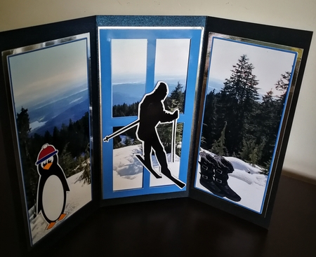 Snow Ski'ing Take a Chance 5 Leaf Card with 3D & Instructions by S.Elisabet Osborn Wright