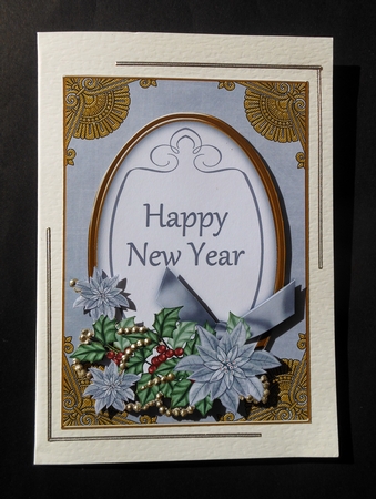 Silver Poinsettia Happy New Year Oval 7x5 Step by Step by S.Elisabet Osborn Wright