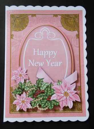 Pink Poinsettia Happy New Year 7x5in Oval Step by Step by S.Elisabet Osborn Wright