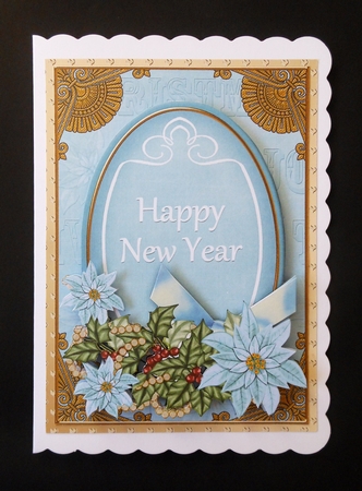 Teal Poinsettia Happy New Year 7x5in Oval Step by Step by S.Elisabet Osborn Wright