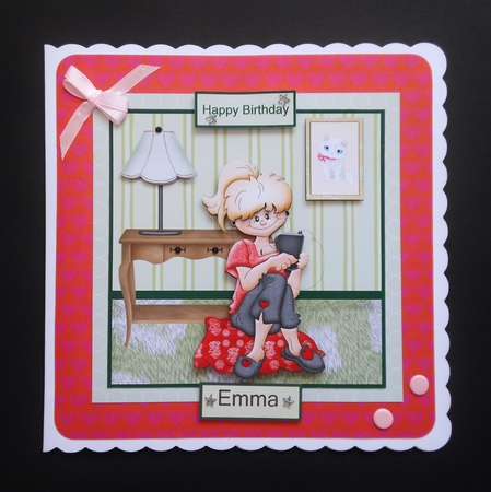 Ipod Girl Card Front and Decoupage by S.Elisabet Osborn Wright