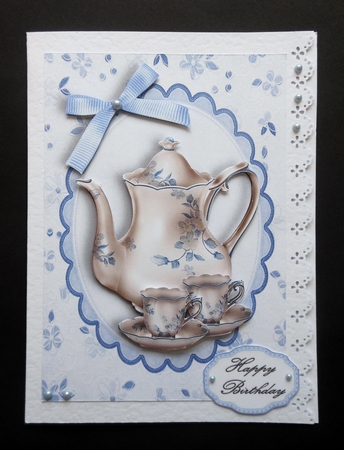 Lovely Cream & Blue Floral Tea Pot by S.Elisabet Osborn Wright