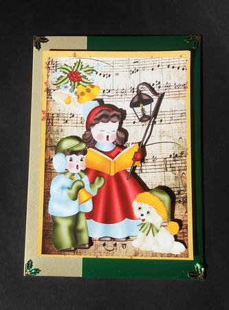 Carol Singers with Music Gold Bells and Little Puppy A4 by S.Elisabet Osborn Wright