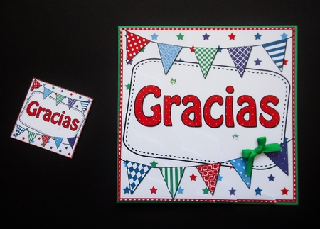 Spanish Thank You Bunting Wavy Corner Stacker by S.Elisabet Osborn Wright
