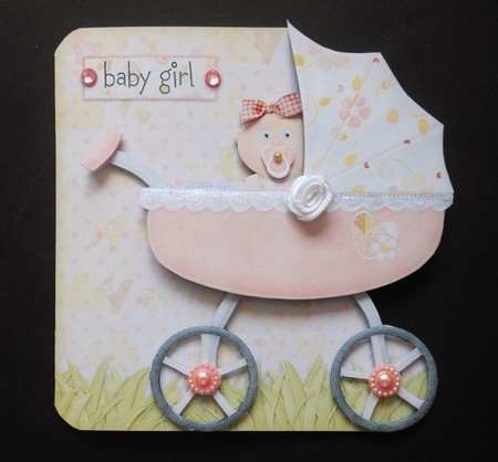 Baby Girl Pram Shaped Fold Card Kit by S.Elisabet Osborn Wright