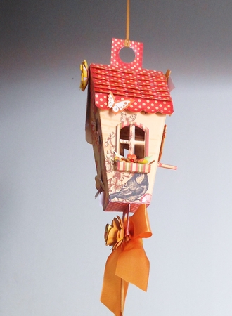 Cottage Rose Hanging Birdhouse/treat Box Decoration by S.Elisabet Osborn Wright