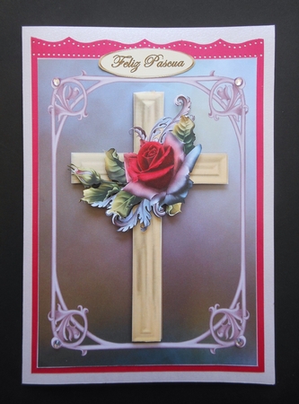 Rose Cross Card Topper with Decoupage by S.Elisabet Osborn Wright