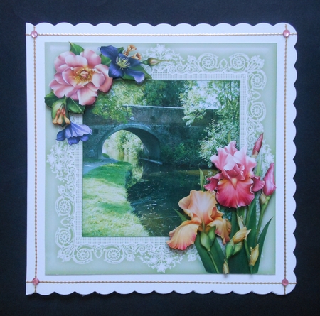 The Canal Chirbury - 8 x 8 Floral Decoupage Card Topper by S.Elisabet Osborn Wright