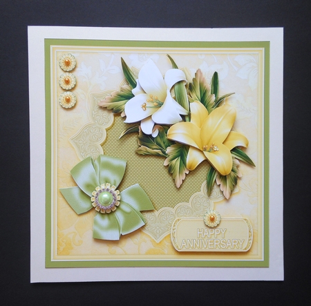 Yellow & White Lilies on a Lace Hearts Frame 8in x 8in Decoupage Mini Kit by S.Elisabet Osborn Wright