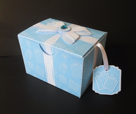 Gift Box Blue Gifts Pattern with Bow Decoupage by S.Elisabet Osborn Wright