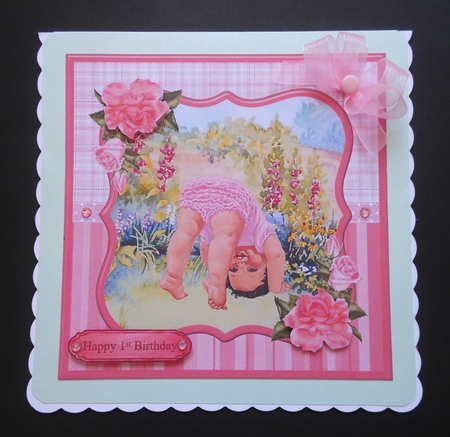 New Baby Girl / 1st Birthday Card Topper & Decoupage by S.Elisabet Osborn Wright