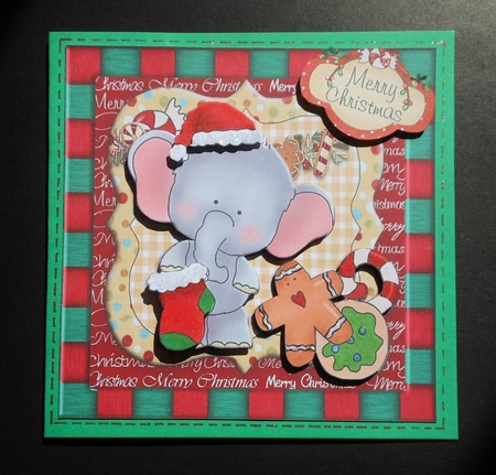 Christmas Elephant Square Card Topper by S.Elisabet Osborn Wright