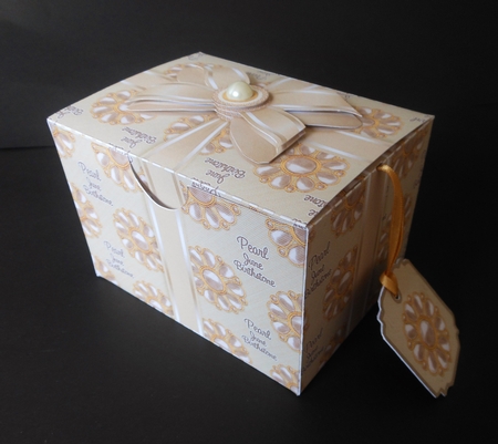 Gift Box June Birthstone Pearl with Bow Decoupage by S.Elisabet Osborn Wright