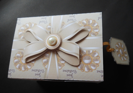 Gift Box June Birthstone Pearl with Bow Decoupage by S.Elisabet Osborn Wright