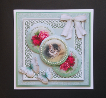 Red roses,cat and butterflies by S.Elisabet Osborn Wright