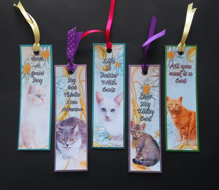 5 Very Cute Cat Bookmarks #2 by S.Elisabet Osborn Wright