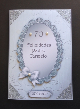 A5 Metallic Lace and Bow Card Front by S.Elisabet Osborn Wright