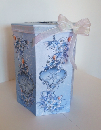 GORGEOUS TALL HEXAGONAL DECOUPAGE BOX - SNOWFLAKES by S.Elisabet Osborn Wright