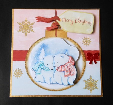 Polar bears in scarves christmas card topper for 6 x 6 card by S.Elisabet Osborn Wright