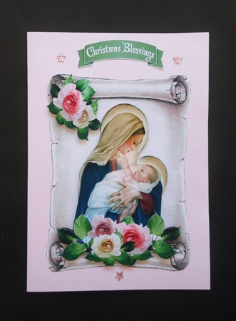 Mary Holding baby jesus on a scroll, with roses A5 by S.Elisabet Osborn Wright