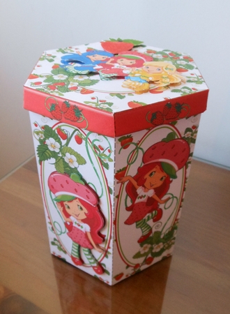 STRAWBERRY SHORT CAKE TALL HEXAGONAL DECOUPAGE BOX by S.Elisabet Osborn Wright