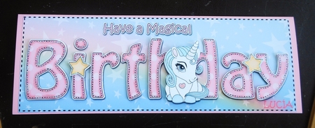 Large DL HAVE A MAGICAL BIRTHDAY 3D decoupage with Unicorn by S.Elisabet Osborn Wright