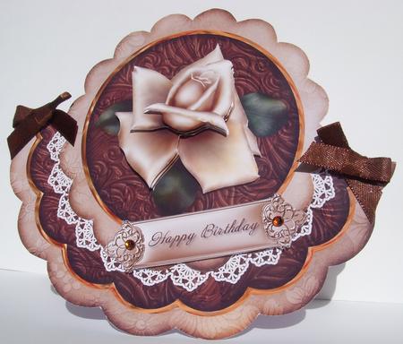 Cream Choc Rose Happy Birthday - Scallop Edge Wobble Card by S.Elisabet Osborn Wright