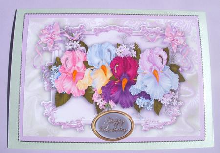 Pretty Coloured Iris's with Butterfly Bows A4 by S.Elisabet Osborn Wright
