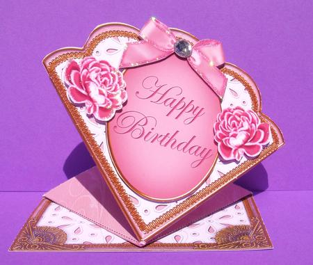 Pink Roses Happy Birthday Scallop Spring Card by S.Elisabet Osborn Wright