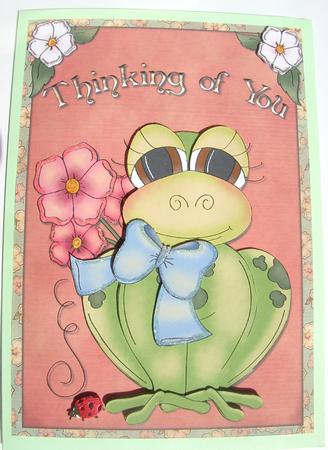 Thinking of You Frog Card Front and Decoupage by S.Elisabet Osborn Wright