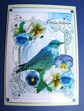Green Bird Pansies Pyramid by S.Elisabet Osborn Wright