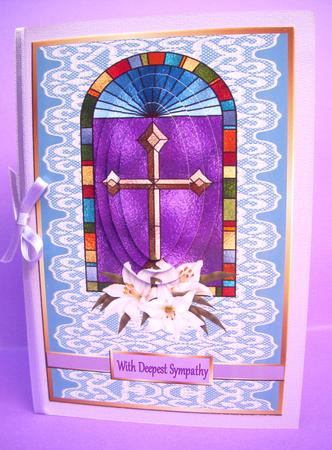 Stained Glass Widow with a Cross in Blue and Lace Qs by S.Elisabet Osborn Wright
