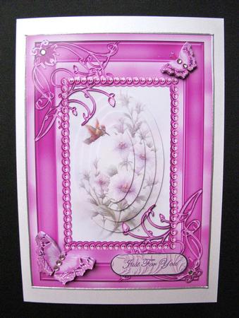 Humming Bird Flowers in Pink Flutter Frame Oval Pyramid by S.Elisabet Osborn Wright