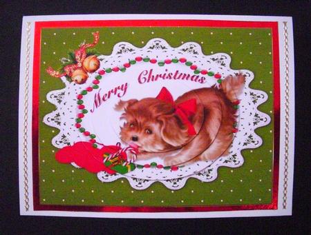 Christmas Kitty Green Oval Pyramid by S.Elisabet Osborn Wright
