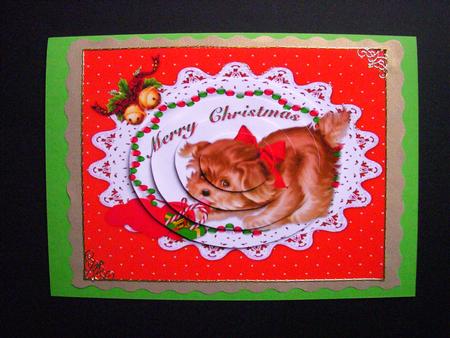 Christmas Kitty Red Oval Pyramid by S.Elisabet Osborn Wright